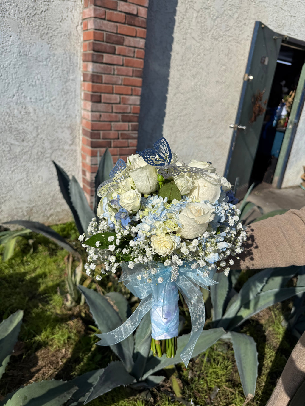 Blue & White Butterfly Bridal Bouquet