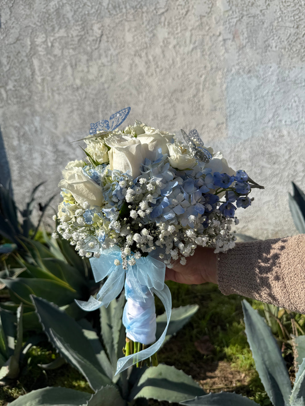 Blue & White Butterfly Bridal Bouquet
