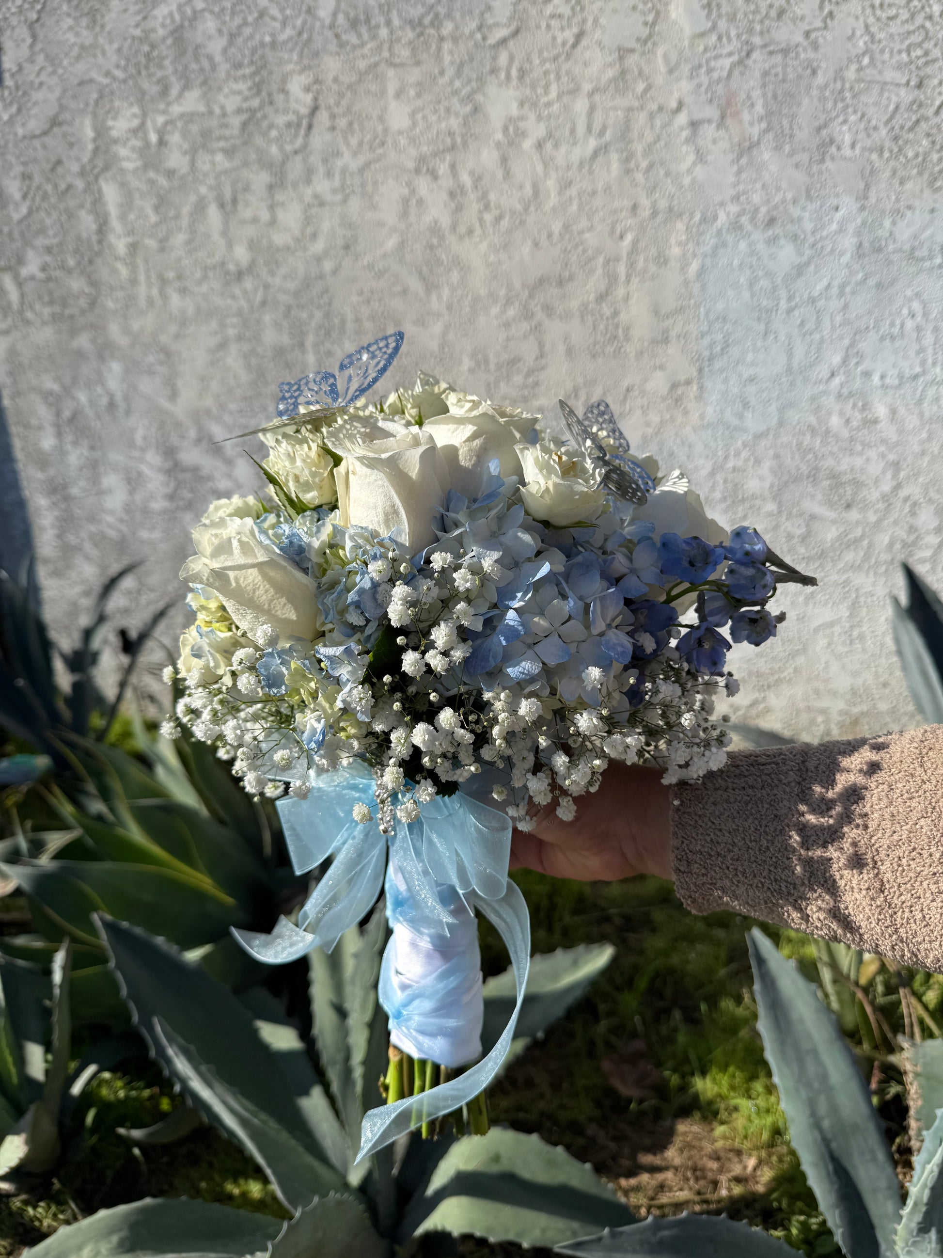 Blue & White Butterfly Bridal Bouquet