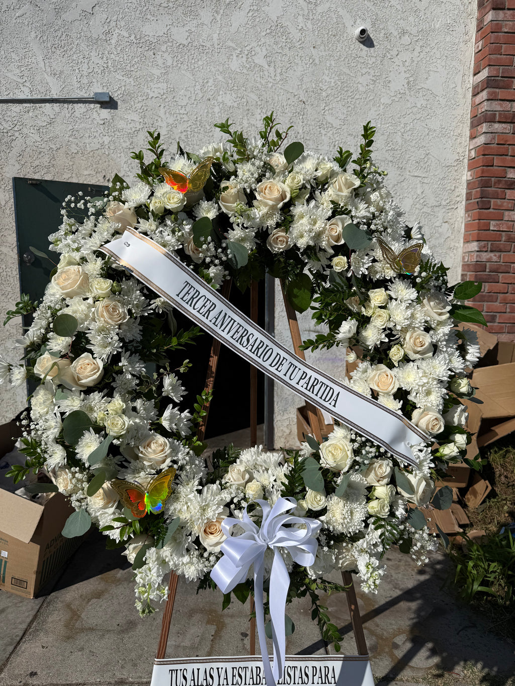 White & Green Butterfly Wreath